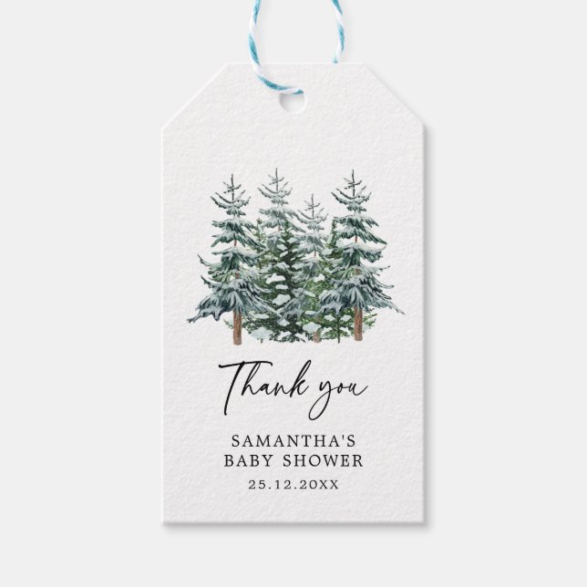 Weihnachtsbaum Winter Baby Dusche Aquarell Geschenkanhänger (Vorderseite)