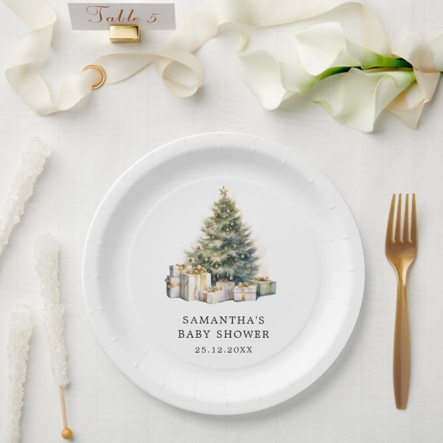 Weihnachtsbaum Winter Baby Dusche Aquarell Pappteller (Hochzeit)