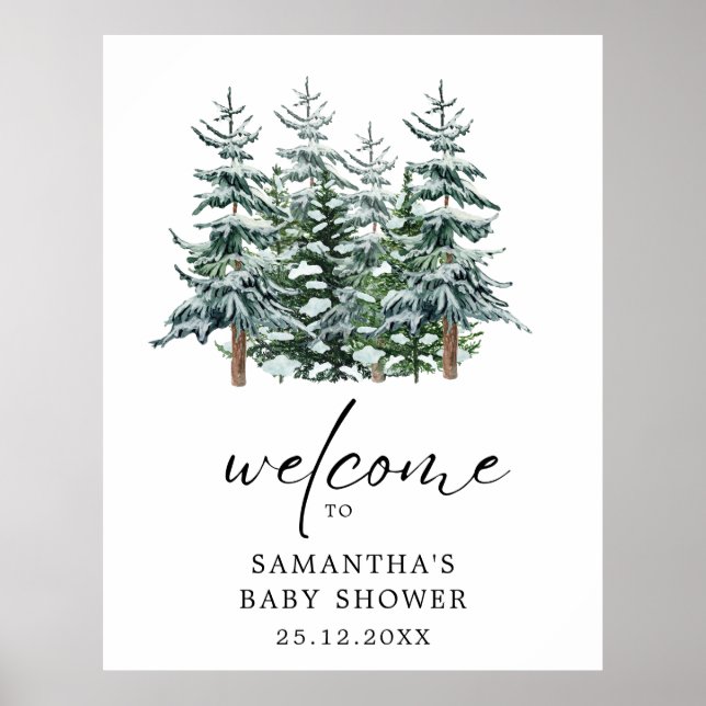 Weihnachtsbaum Winter Baby Dusche Aquarell Poster (Vorne)