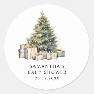 Weihnachtsbaum Winter Baby Dusche Aquarell Runder Aufkleber