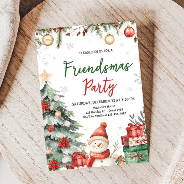 Weihnachtsbaum Winter Friendsmas Party Einladung (Winter Christmas Tree Friendsmas Party Invitation)
