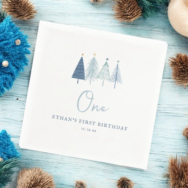 Weihnachtsbaum Winter Onederland Boy 1st Birthda Serviette (Von Creator hochgeladen)