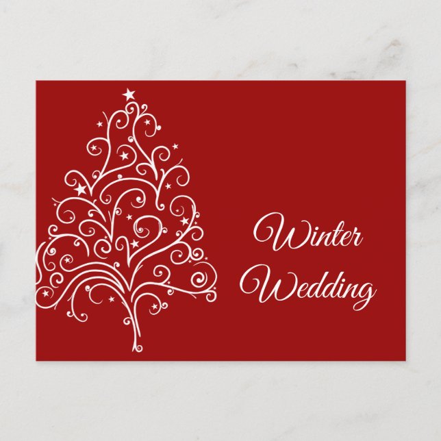 Weihnachtsbaum Winterhochzeit Save the Date Ankündigungspostkarte (Vorderseite)