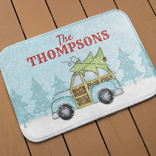 Weihnachtsbaum Winterschneeflocke Personalisiert Badematte (Christmas classic holiday woodland Woodie card bath mat)