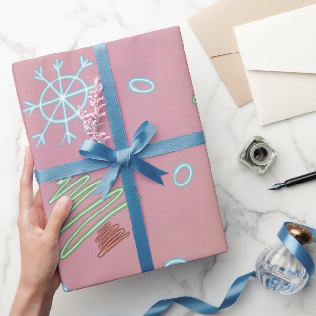 Weihnachtsbaum Winterschneeflocken Rosa Grün Geschenkpapier (Schenken)