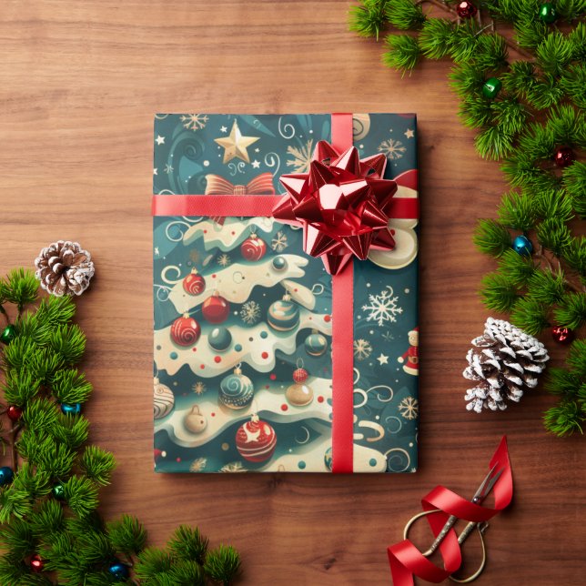 Weihnachtsbaum Wrapping Paper Vintag Blue Geschenkpapier (Feiertagsgeschenk)