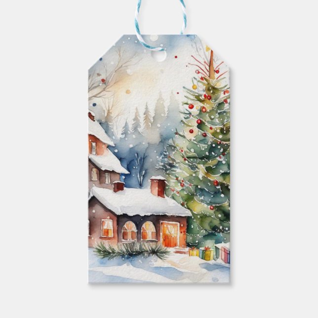 Weihnachtsbaum Xmas Dorf Schnee Pic Geschenkanhänger (Vorderseite)