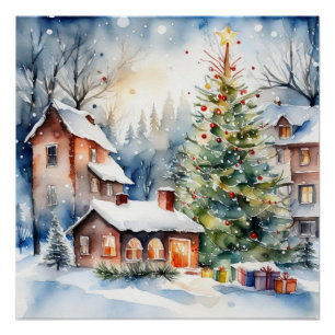 Weihnachtsbaum Xmas Dorf Schnee Pic Poster