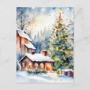 Weihnachtsbaum Xmas Dorf Schnee Pic Postkarte