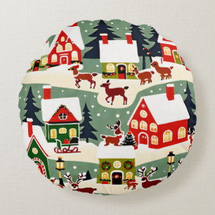 Weihnachtsbaum Xmas Dorf Schnee Pic Rundes Kissen