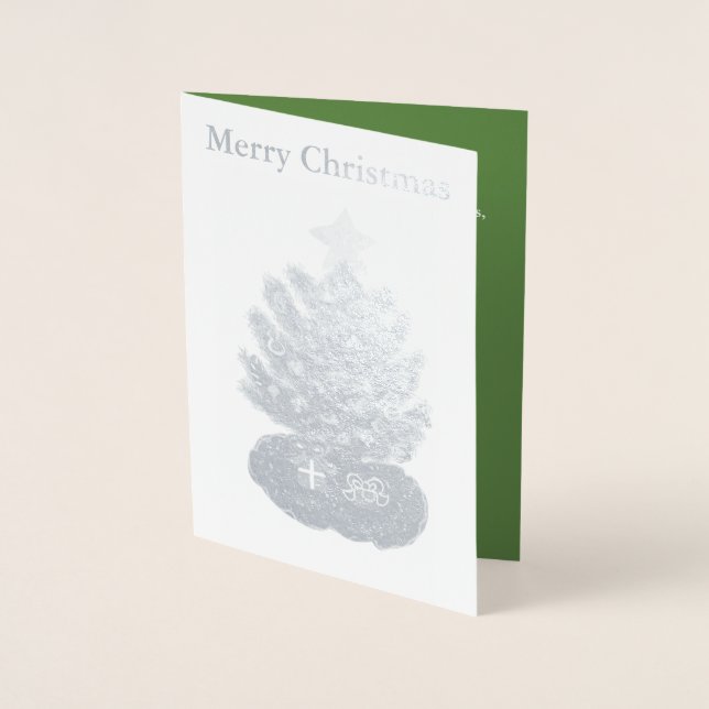Weihnachtsbaum Yellow Star Silver Foil Card Folienkarte (Vorderseite)