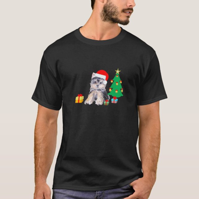 Weihnachtsbaum, Yorkshire Welpenhund & Geschenke T-Shirt (Vorderseite)