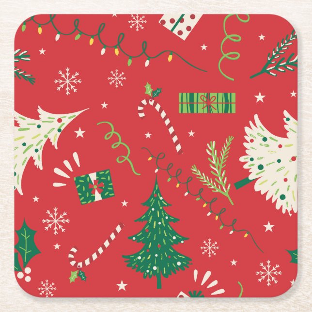 Weihnachtsbaum: Ziergestaltung. Rechteckiger Pappuntersetzer (Vorderseite)