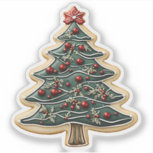 Weihnachtsbaum-Zuckerkeks mit roter und grüner Gla Aufkleber