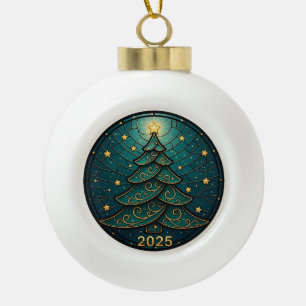 Weihnachtsbaumanhänger 2025 Faux-Buntglas Eff. 2 Keramik Kugel-Ornament