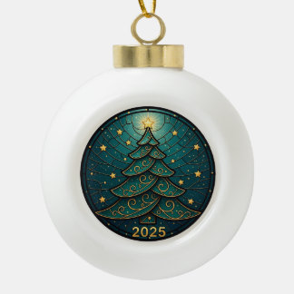 Weihnachtsbaumanhänger 2025 Faux-Buntglas Eff. 2 Keramik Kugel-Ornament