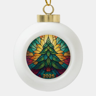 Weihnachtsbaumanhänger 2025 Faux-Buntglas-Effekt 1 Keramik Kugel-Ornament