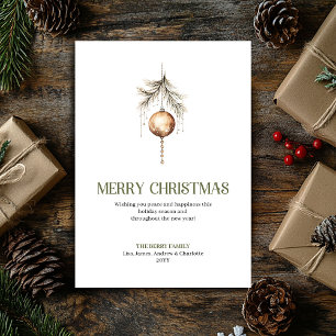 Weihnachtsbaumanhänger mit goldener Schrift in neu Feiertagskarte