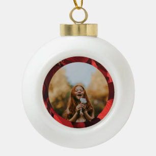 Weihnachtsbaumanhänger mit Rahmen aus Poinsettienb Keramik Kugel-Ornament