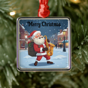 Weihnachtsbaumanhänger mit Santa, der Saxophon spi Ornament Aus Metall