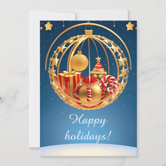 Weihnachtsbaumausstellung mit Geschenken Feiertagskarte (Vorderseite)