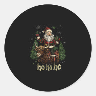 Weihnachtsbaumbeleuchtung Santa Reitet Highland-Ku Runder Aufkleber