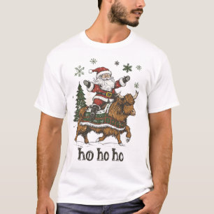 Weihnachtsbaumbeleuchtung Santa Reitet Highland-Ku T-Shirt