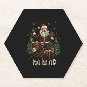 Weihnachtsbaumbeleuchtung Santa Reitet Highland-Ku Untersetzer