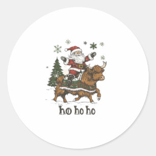 Weihnachtsbaumbeleuchtung Santa Riding Highland Co Runder Aufkleber