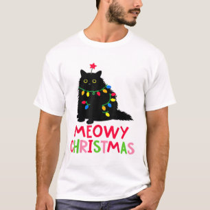 Weihnachtsbaumbeleuchtung Schwarze Katze Schlafanz T-Shirt