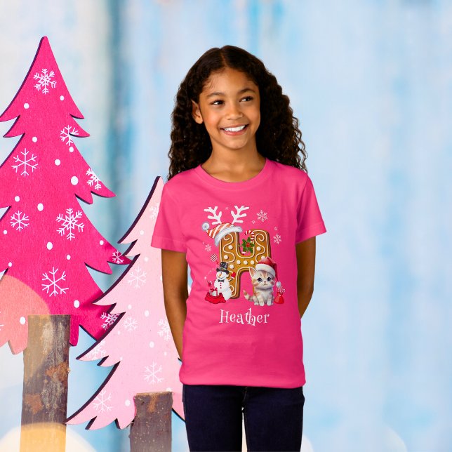 Weihnachtsbaumbrot Alphabet H Pink Girl T-Shirt (Von Creator hochgeladen)