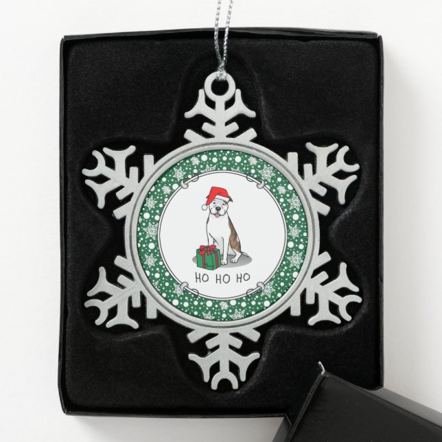 WeihnachtsbaumBull (lt brindle white 3) Niedlich Schneeflocken Zinn-Ornament (Box)