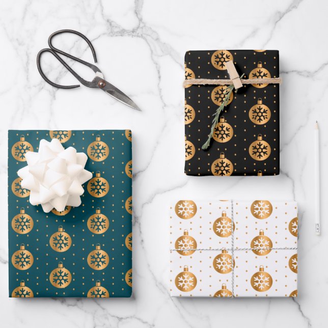 Weihnachtsbaumchen auf Aquamarin, schwarz und weiß Geschenkpapier Set (Vorderseite)
