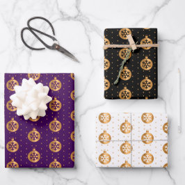 Weihnachtsbaumchen auf Lila, schwarz und weiß Geschenkpapier Set