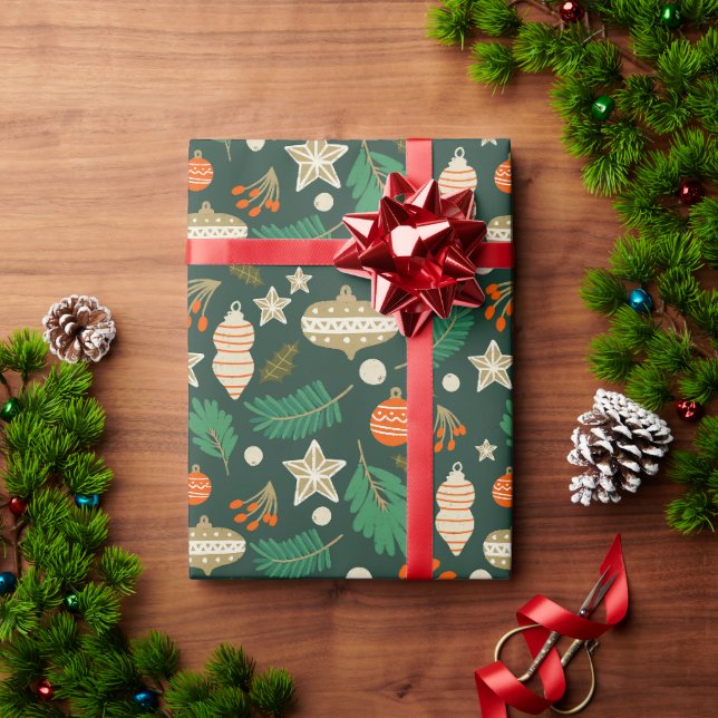 Weihnachtsbaumchen und Winterfolien grün Geschenkpapier (Feiertagsgeschenk)