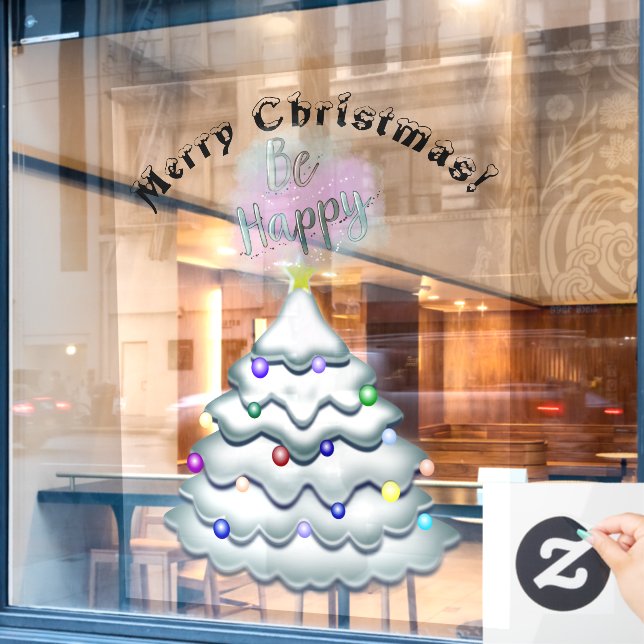 Weihnachtsbaumdekoration glückliche Kunden Fensteraufkleber (Café-Fenster)