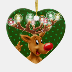 Weihnachtsbaumdekoration Rudolph belichtet Keramik Ornament