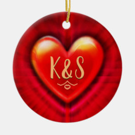 Weihnachtsbaumdekoration tiefrotes Herz. Keramik Ornament