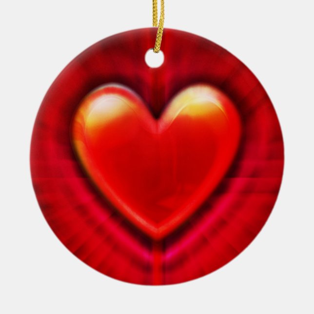 Weihnachtsbaumdekoration tiefrotes Herz. Keramik Ornament (Vorne)