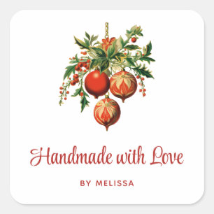 Weihnachtsbaumdekorationen handgefertigt mit Liebe Quadratischer Aufkleber