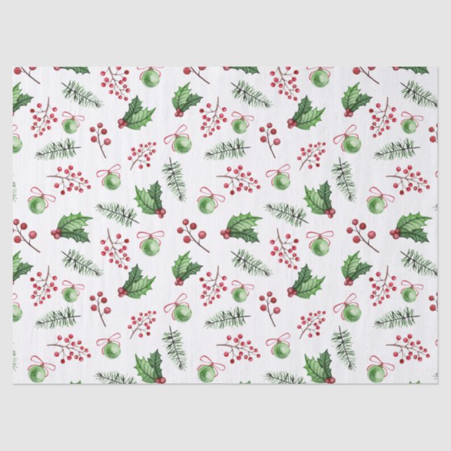 Weihnachtsbaumdekorationen & Holly Seidenpapier (Vorderseite)
