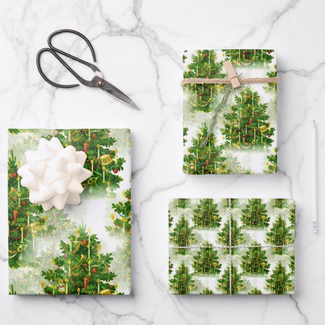 Weihnachtsbaumdekorationsmuster Geschenkpapier Set (Vorderseite)