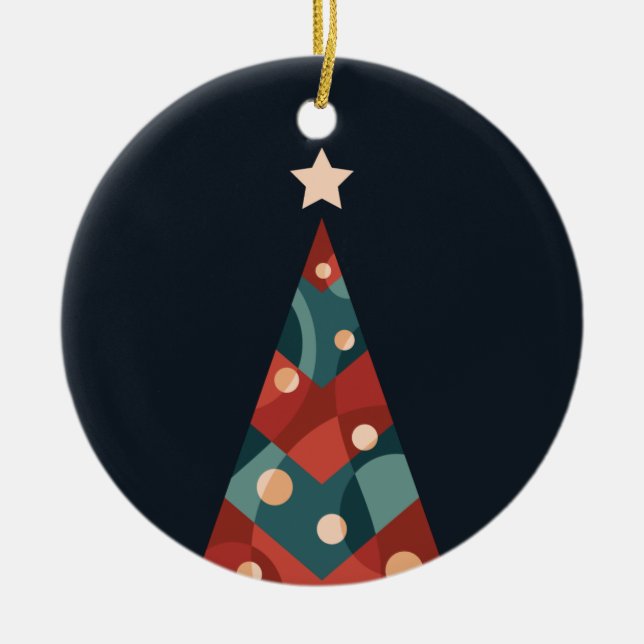 Weihnachtsbaumdesign, abstraktes Retro in Rot Keramik Ornament (Vorne)
