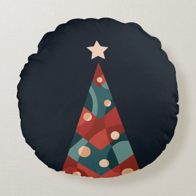 Weihnachtsbaumdesign, abstraktes Retro in Rot Rundes Kissen (Vorderseite)