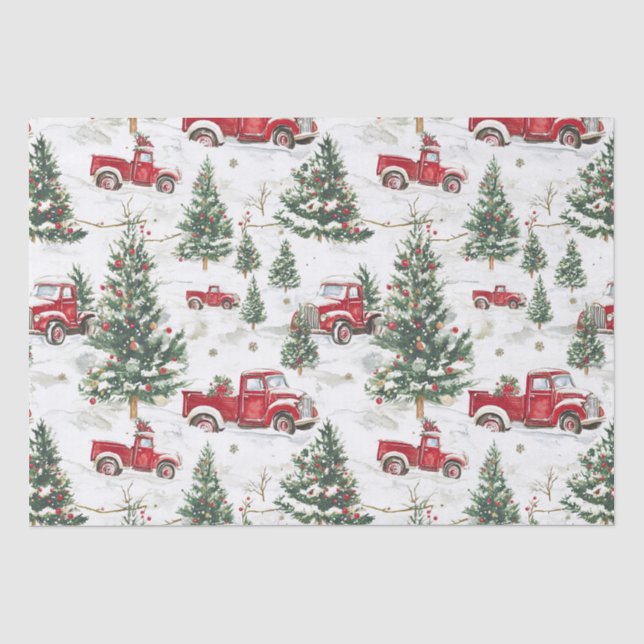 Weihnachtsbäume Alter rote LKW Seidenpapier (Vorderseite)