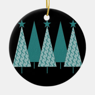 Weihnachtsbäume - aquamarines Band-Eierstockkrebs Keramikornament