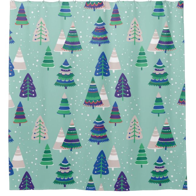 Weihnachtsbäume auf blauem Hintergrund Duschvorhang (Vorderseite)