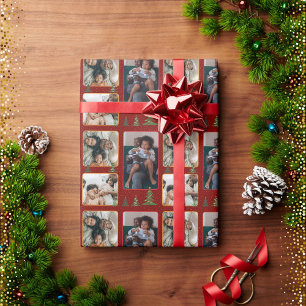 Weihnachtsbäume auf der Kollage des sternroten Fot Geschenkpapier