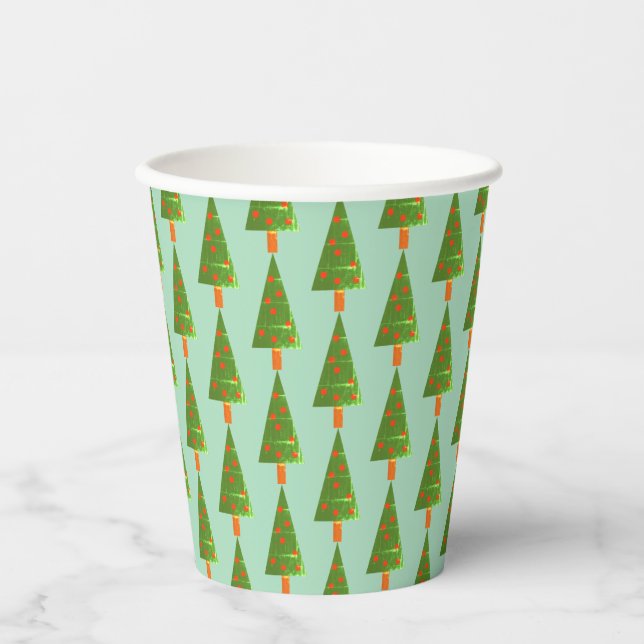 Weihnachtsbäume auf Grün Pappbecher (Vorderseite)