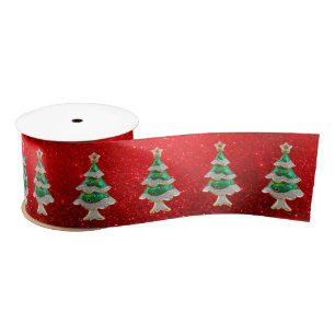 Weihnachtsbäume auf Roten Glitzer Satinband